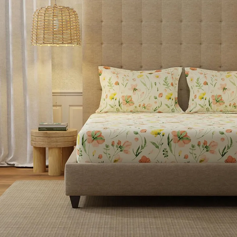 Urban Space Meadows Buttercream Cotton Bedsheet - 200 TC media 5