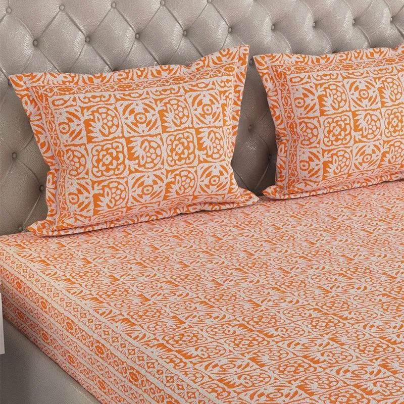 Gulshan Printed Cotton Bedsheet (Orange) - 240 TC media 5