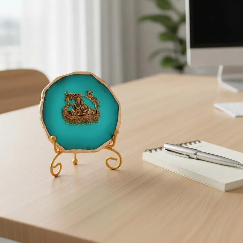 Radhe Krishna Bliss Agate Showpiece With Stand - Blue media 5