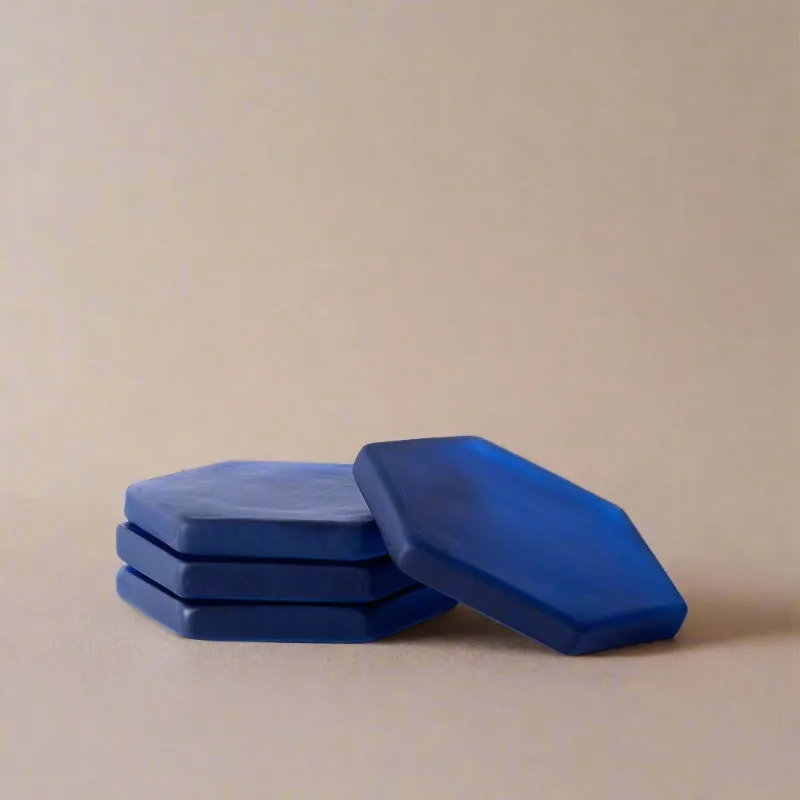 Glossy Hexa Glass Coaster (Blue) - Set Of Four media 1