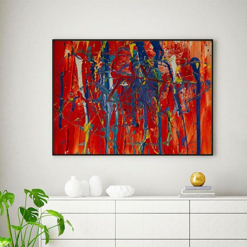 Blue And Red Canvas Wall Painting - Black Frame