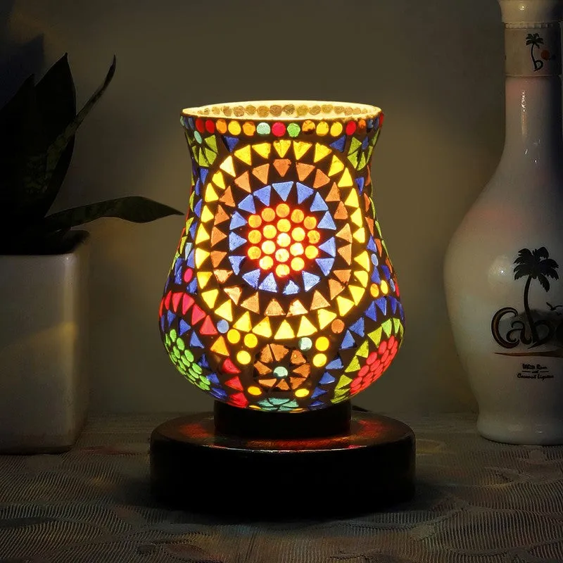 Sparkira Mosaic Glass Table Lamp With Wooden Base - Multicolor media 1