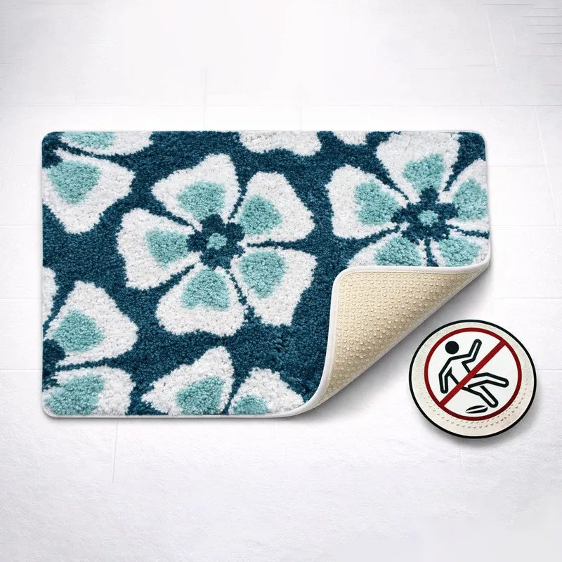 Bath mat corner lifted to show the anti-skid underside