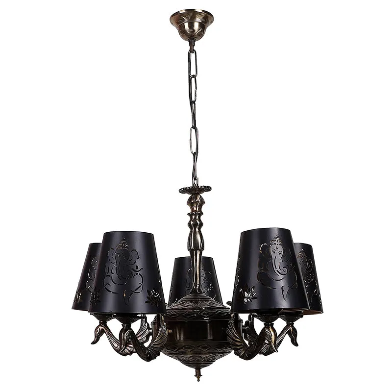 Ganesha Etched Mayoor Golden Antique Ceiling Lamp media 3