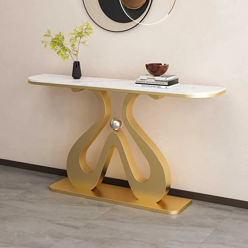 Sculptural Metal Console Table with Marble Top - Small media 1