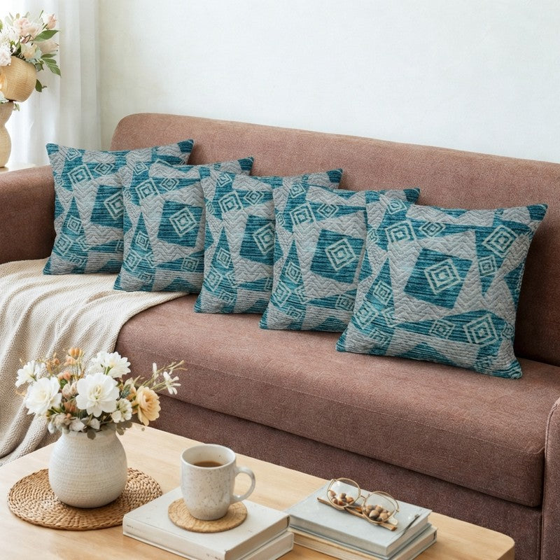 SquareDrift Cushion Cover (Blue) - Set Of Five