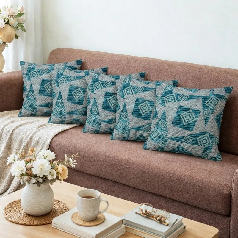 SquareDrift Cushion Cover (Blue) - Set Of Five media 1