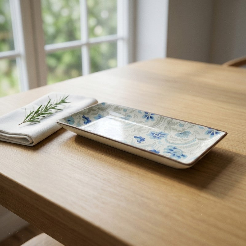 Florale Ceramic Rectangular Platter - Blue