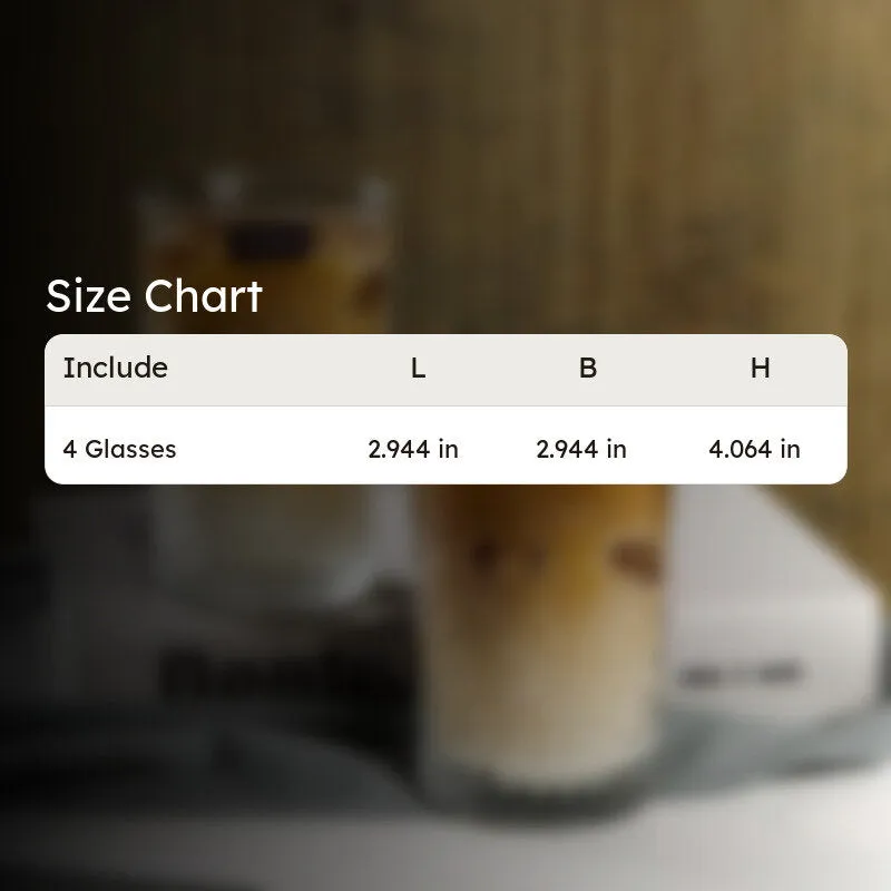 Blurred glass background with size chart graphic