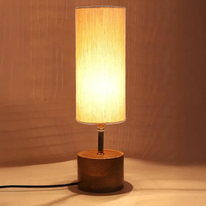 Rustic Wood & Fabric Table Lamp - Beige,Brown media 3