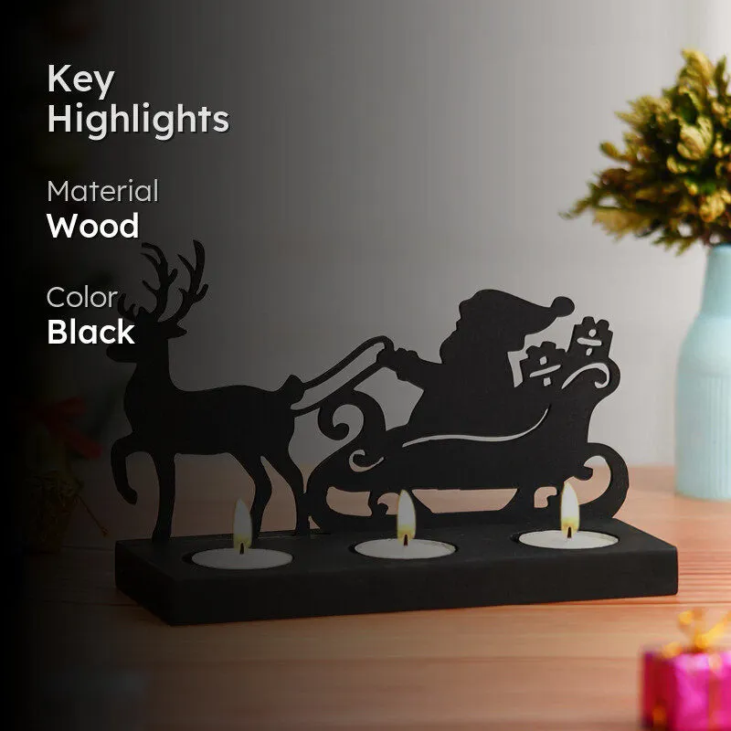 Sleigh Of Light Wood Christmas Tea Light Holder - Black media 2