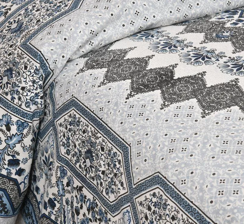 Sudrisha Ethnic Cotton Bedsheet (Blue) - 160 TC media 4