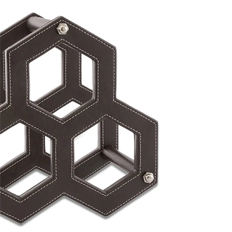 AarviDecor HexaCell Faux Leather Wine Rack - Brown media 5