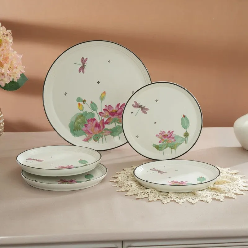 Dragonfly Bloom 4 Quarter Paltes with 1 Dinner Plate - Five Piece Set media 1