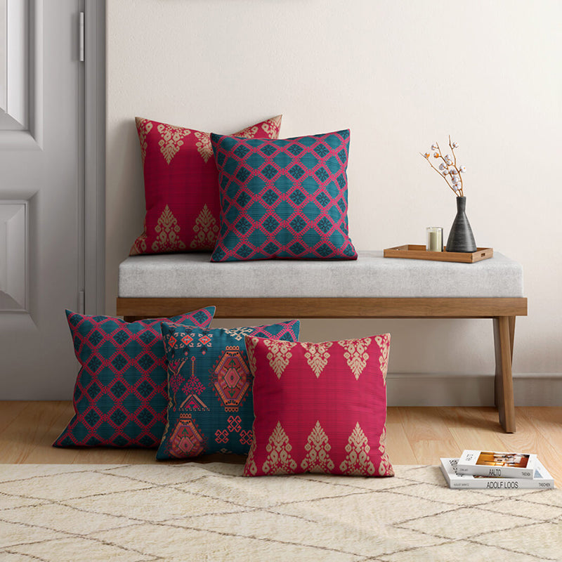 India Circus Rustic Ethnica Printed Velvet Cushion Cover - Set Of Five media 3