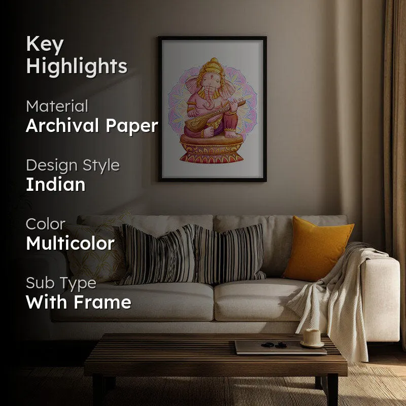 Veena Vinayaka Archival Paper Wall Art With Frame media 2