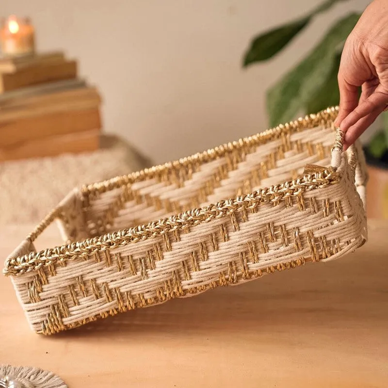 Artisan Woven (Cotton,Metal,Zari) Storage Basket media 4