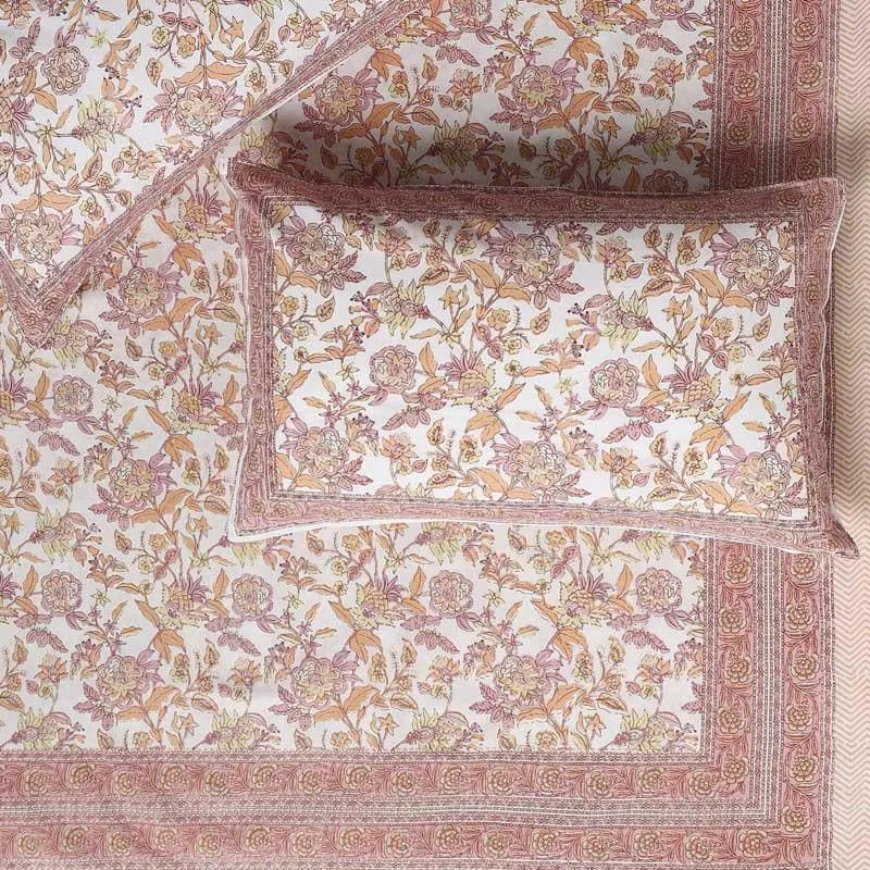Pink Jungle of Flowers Cotton Bedsheet - 144 TC media 4