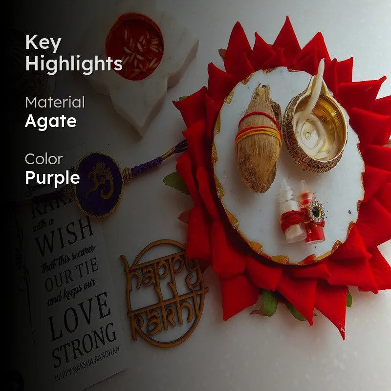 Om Ganesha Purple Agate Rakhi Gift Set media 2