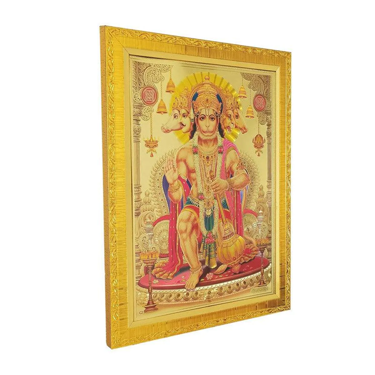 Angled view of the framed Hanuman devotional wall accent