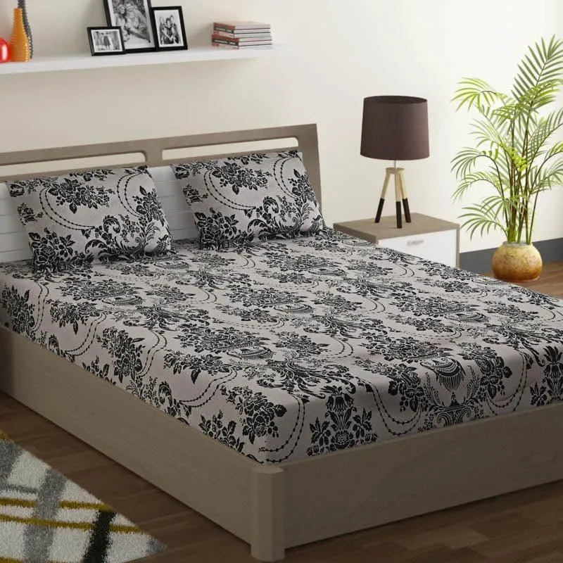 Swayam Regal Dreamscape Cotton Bedsheet (Dark Grey) - 144 TC media 1