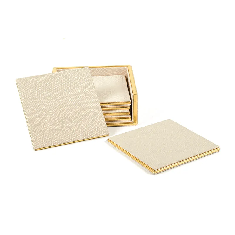 Tisquo Faux Leather Coaster (Ivory) - Seven Piece Set media 3