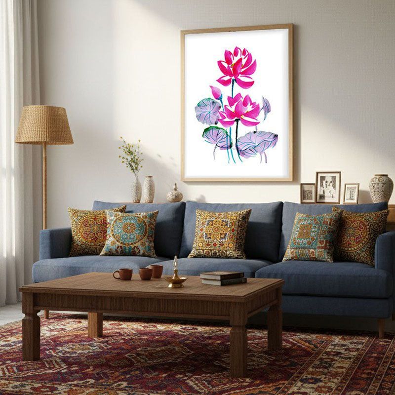 Lotus Duo Archival Paper Wall Art  - Natural Brown Frame media 3