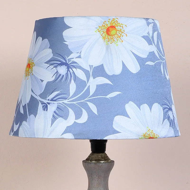 Daisy Blooms Glyph Printed Mango Wood Table Lamp - White,Blue,Brown media 3