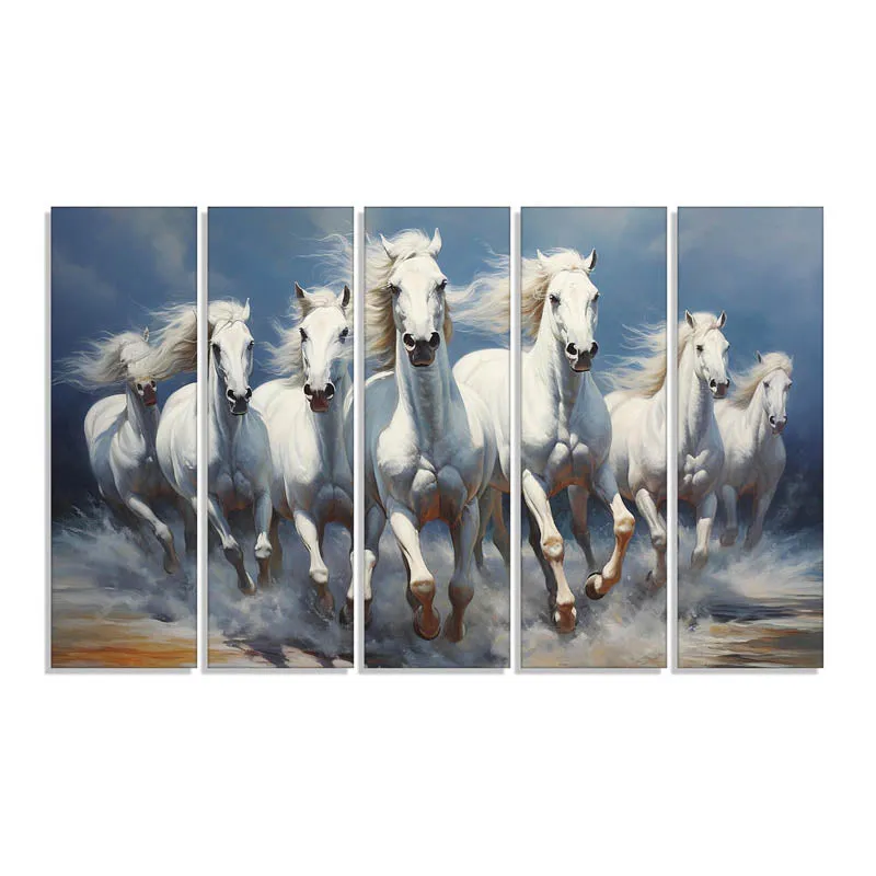 White Horse Stride Wall Painting - Set Of Five media 5