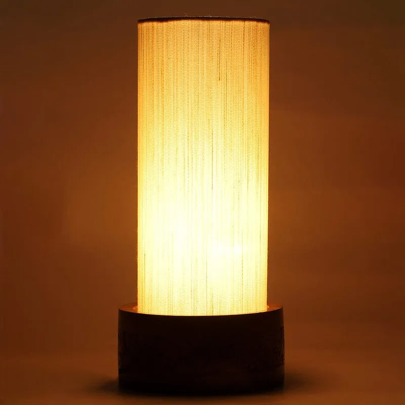 Divanae Cotton Table Lamp With Wooden Base - Beige media 6