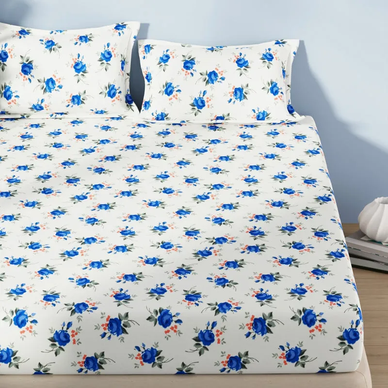 Serina Flora Cotton Bedsheet (Blue) - 144 TC media 3