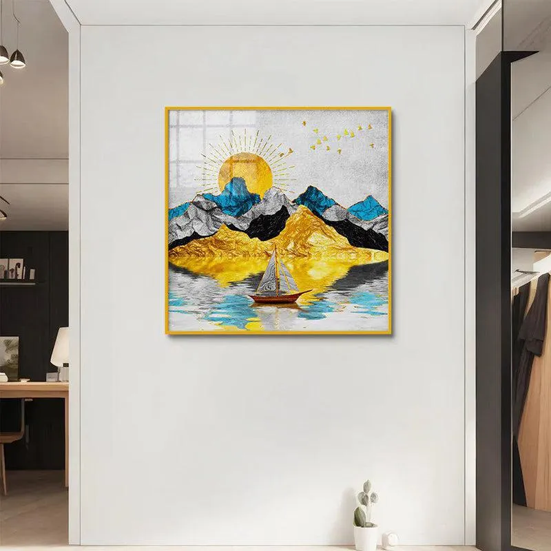 Gold & Azure Peaks Canvas Wall Art With Frame - Gold media 1