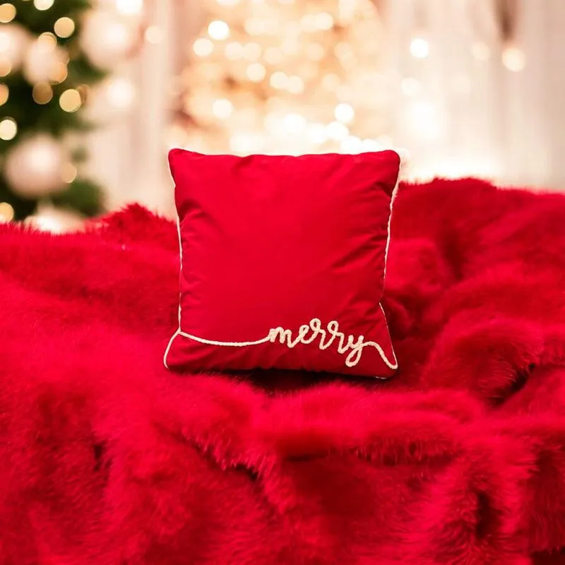Crimson Gold Cheer Velvet Christmas Cushion Cover media 4