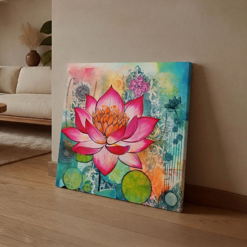 Fuchsia Lotus Wall Art Without Frame