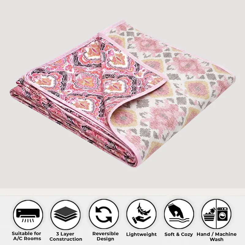 Kapali Astract Reversible Cotton Dohar (Pink)  - 180 GSM - 6