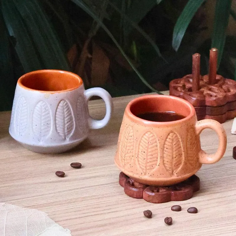 Bergo Ceramic Tea Cup (200 mL Each)/Peach,Grey)-  Set of Two media 5