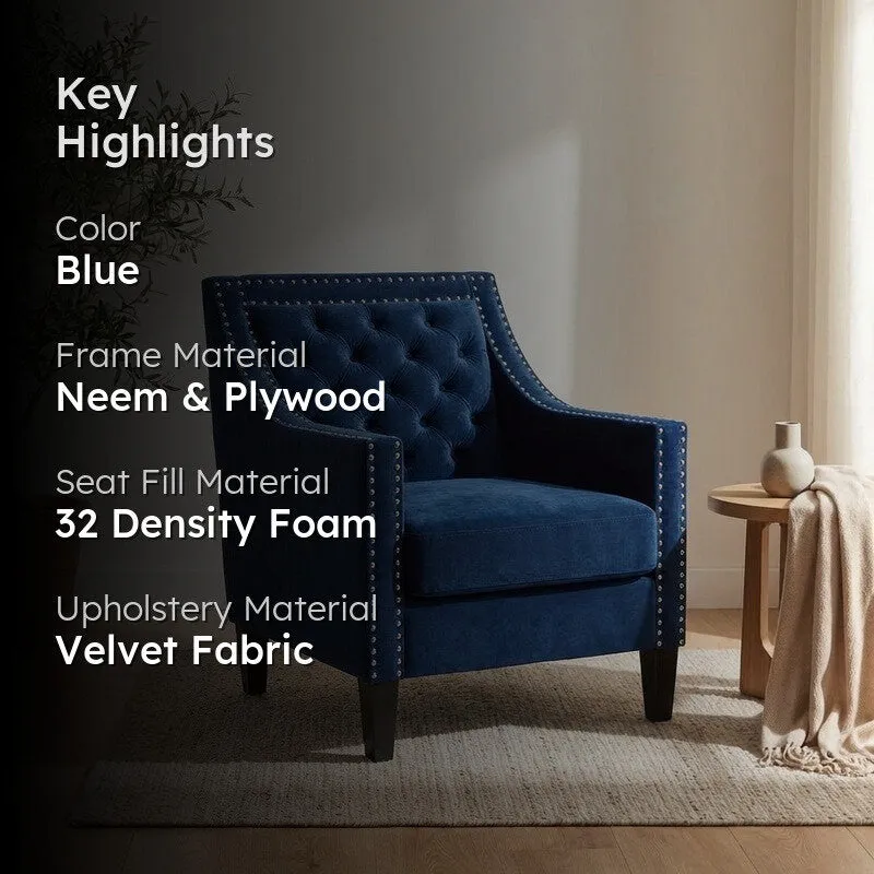 Softix Neem Wood Accent Chair - Dark Blue media 2
