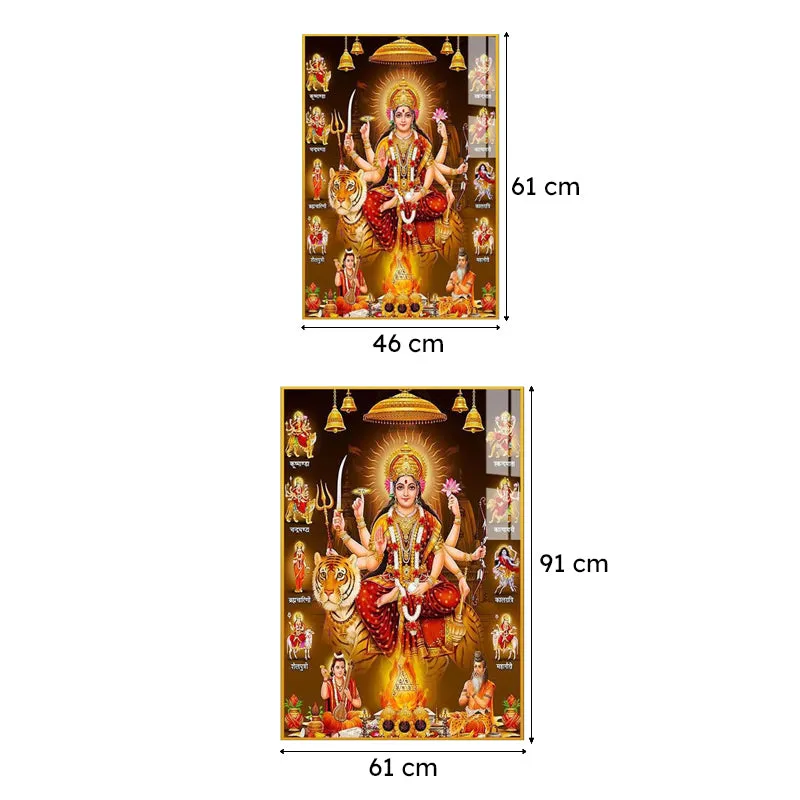 Matha Durga Spiritual Canvas Wall Art With Frame - Gold media 7