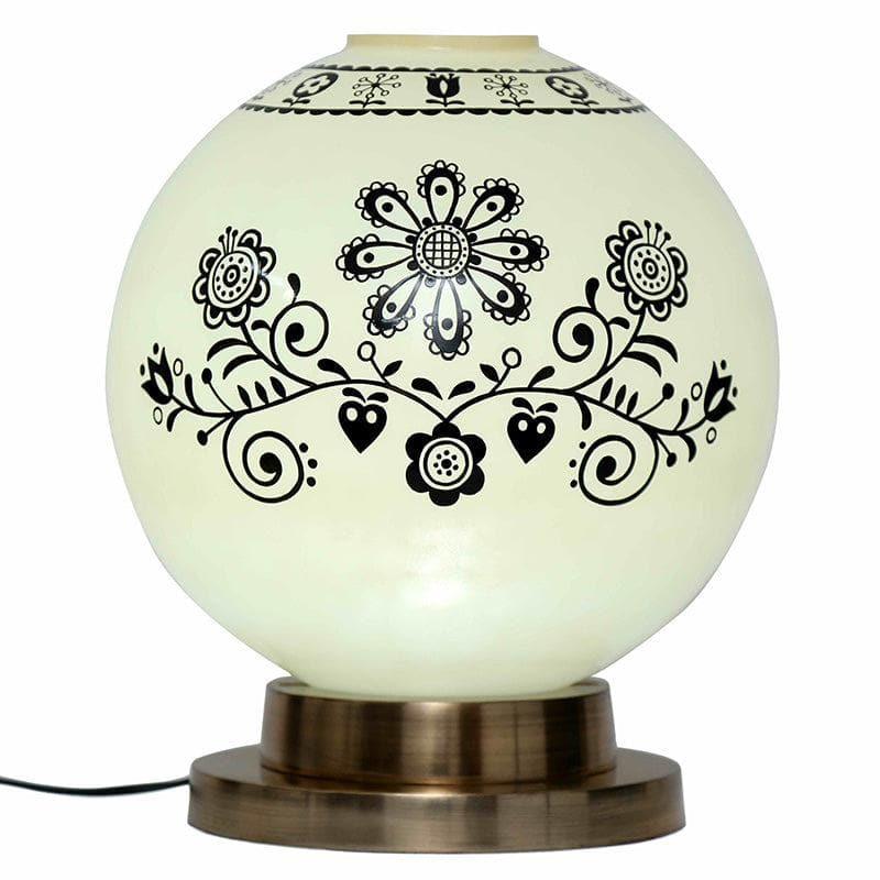 Floral Moon Hand Painted Glass Table Lamp- White,Black media 4