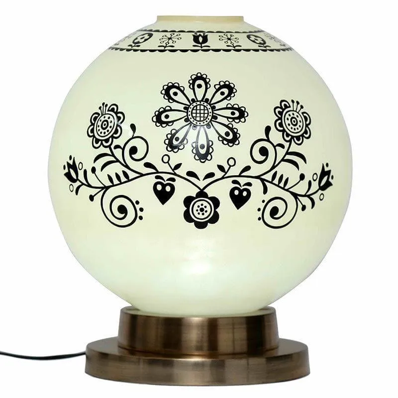 Floral Moon Hand Painted Glass Table Lamp- White,Black media 4
