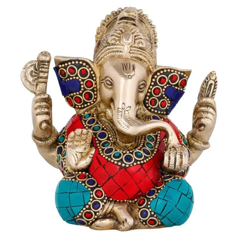 Red & Turquoise Enamel Ganesha media 1