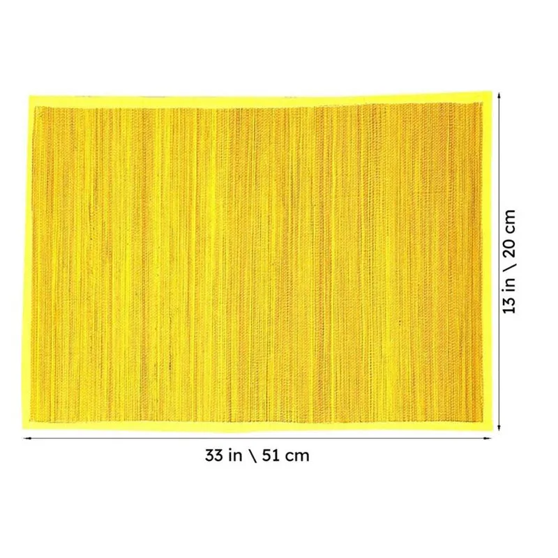 Yellow rectangular table mat shown with its length and width dimensions