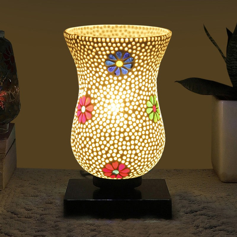 Raynor Mosaic Glass Table Lamp With Wooden Base - Multicolor