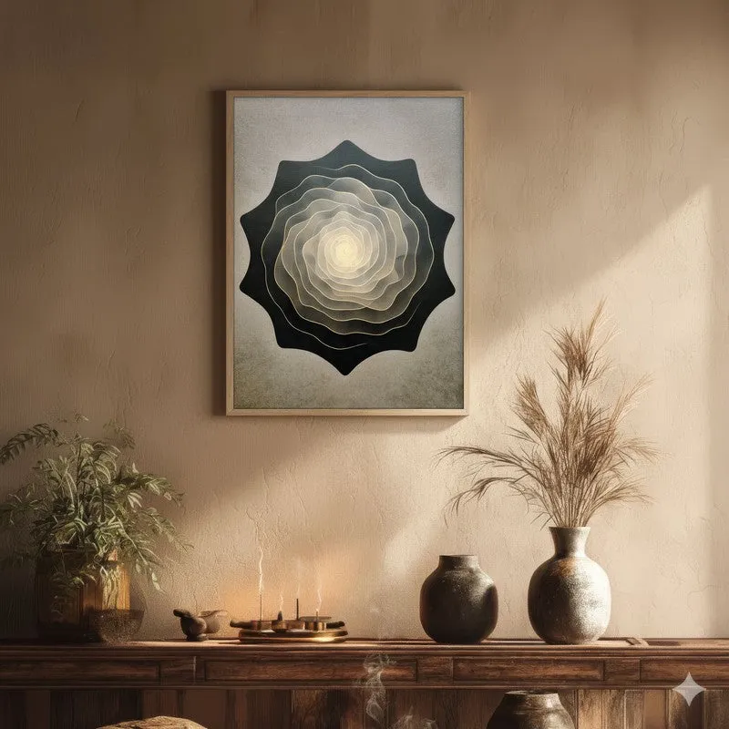 Whispering Layers Archival Paper Wall Painting With Brown Frame media 1