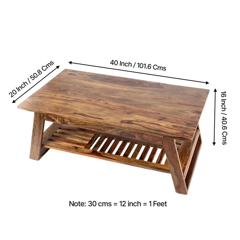 Azvino Sheesham Wooden Center Table - Light Brown media 11
