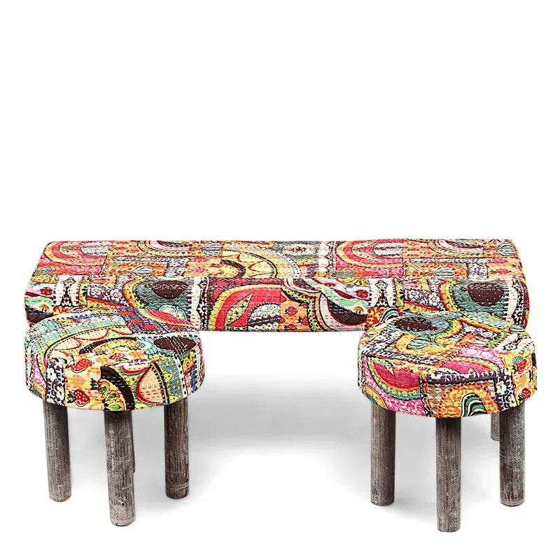 Bexon Sheesham Wooden Bench with Stools (Multicolor) - Three Piece Set media 3