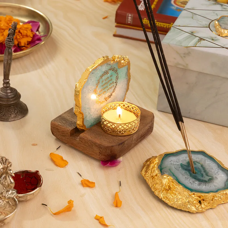 Chakra Glow Agate Tealight Holder With Incense Holder - Two Piece Set media 4