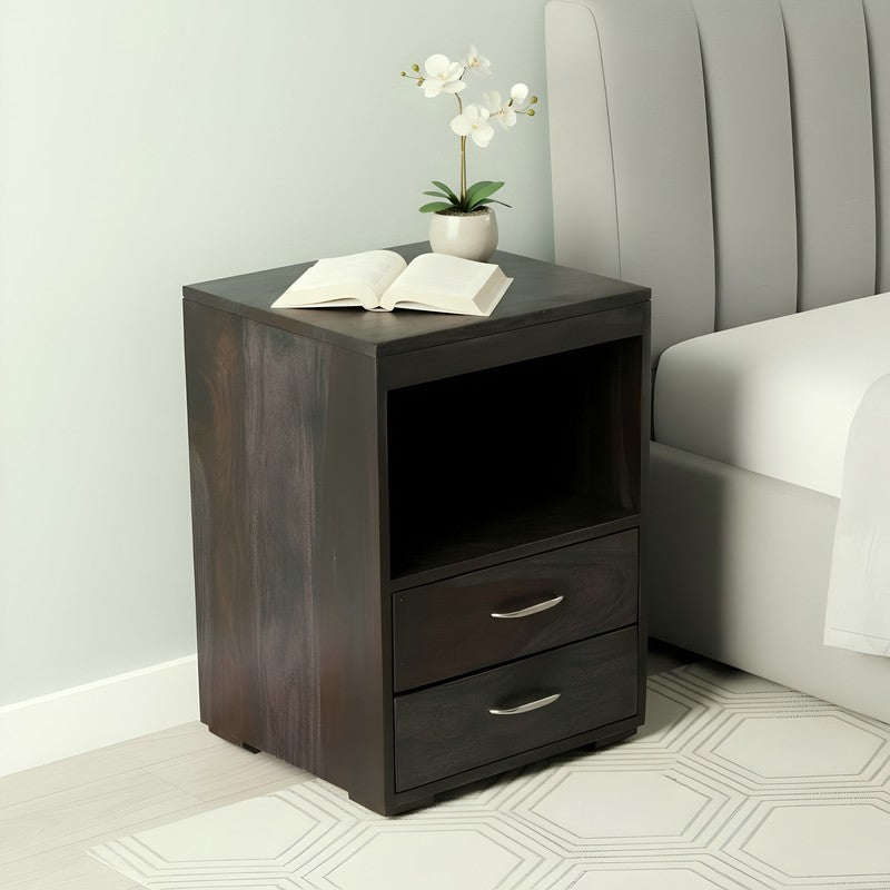Uverix Sheesham Wooden Side & Bedside Table - Dark Brown