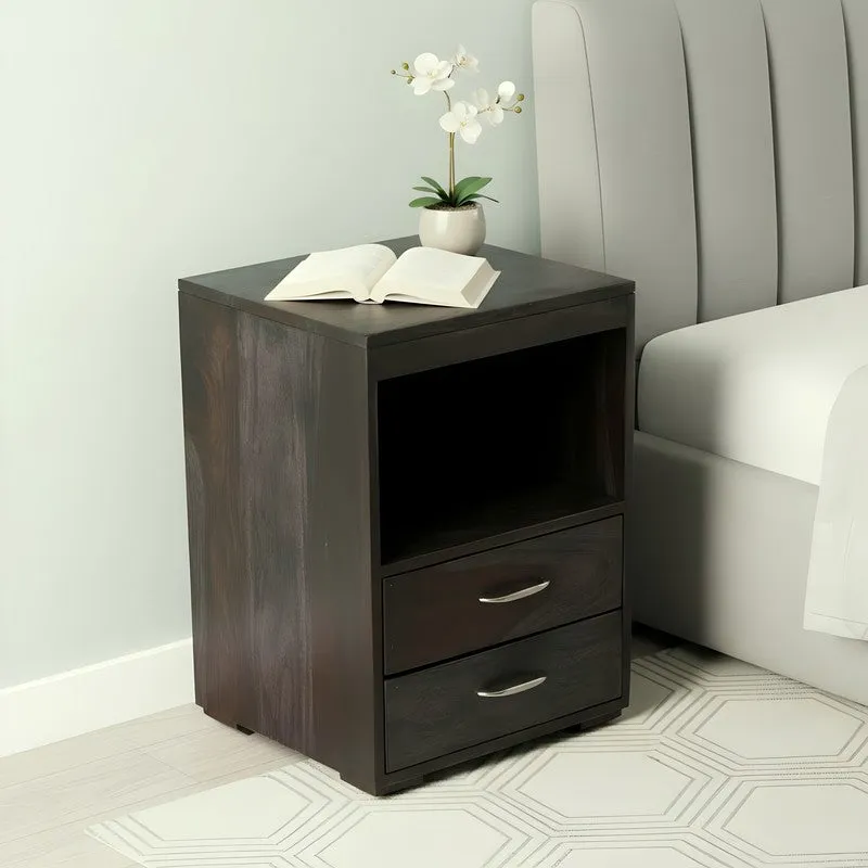 Uverix Sheesham Wooden Side & Bedside Table - Dark Brown media 1