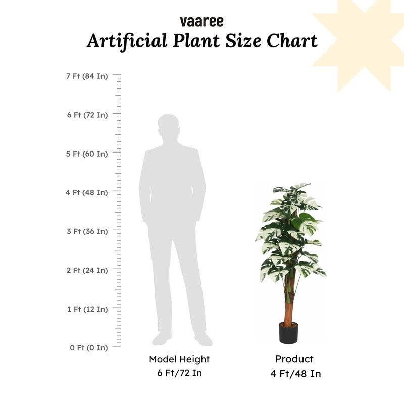 Faux Lush White Monstera Plant With Black Plastic Pot -  4 Feet media 6